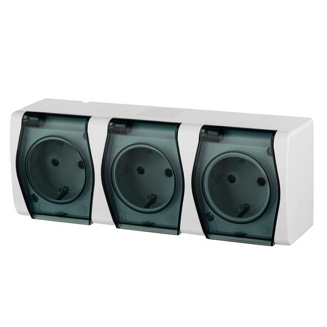 GNIAZDO HERMES 2 3X2P+Z SCHUKO BIAŁO-DYMNE IP44