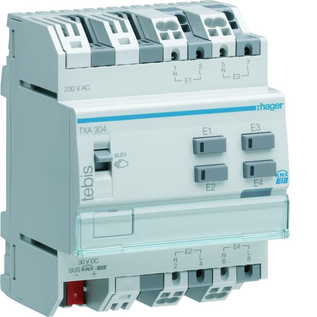 KNX e/s Wejście binarne 4-krotne 230V AC TXA304 HAGER