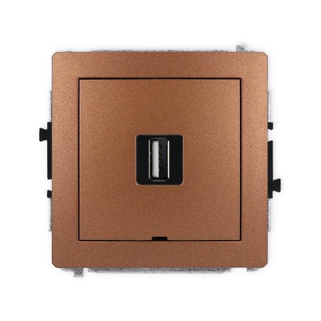 DECO Mechanizm gniazda pojedynczego USB A-A 2.0, bez pola opisowego brązowy metalik