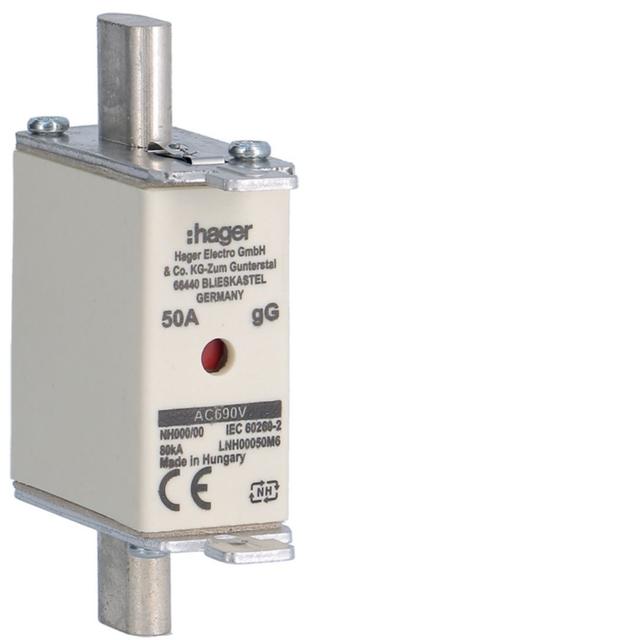 Wkładka bezp. nożowa NH00 wsk.podw. uchwyt nieiz. gG 50A 690VAC LNH00050M6 HAGER