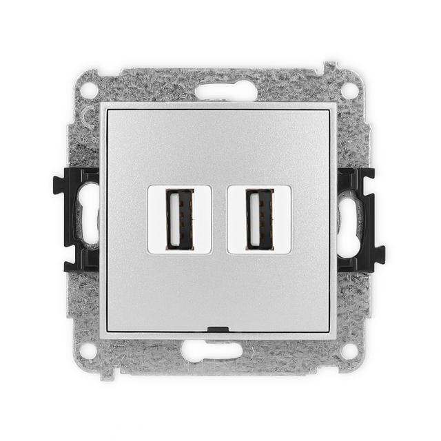 MINI Gniazdo podwójne 2xUSB A-A 2.0, bez pola opisowego srebrny metalik 7MGUSBBO-2 KARLIK