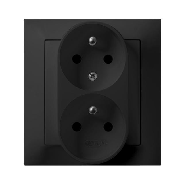 IMPRESJA Gniazdo podwójne z uziemieniem z funkcją niezamienności faz, kompletne z ramką - kolor czar