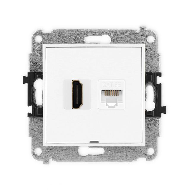 MINI Mechanizm gniazda pojedynczego HDMI 2.0 + gniazda komp. poj. 1xRJ45, kat. 5e, 8-stykowy, bez po