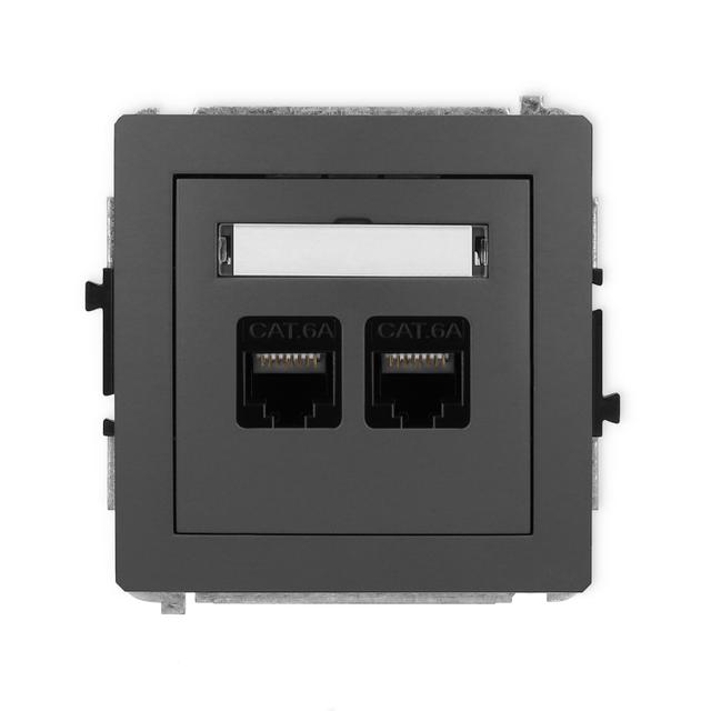 DECO Mechanizm gniazda komputerowego podwójnego 2xRJ45, kat. 6A, 8-stykowy grafitowy mat