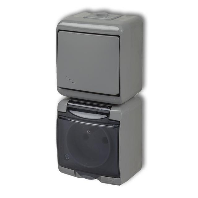 JUNIOR Łącznik schodowy z gniazdem pojedynczym z uziemieniem 2P+Z (klapka dymna; bez przesłon) 10WGH