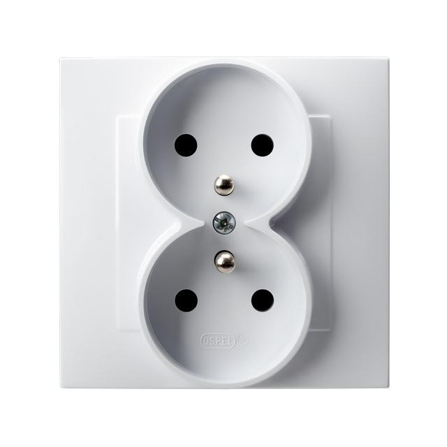 SZAFIR Gniazdo podwójne z uziemieniem kompletne z ramką - kolor biały