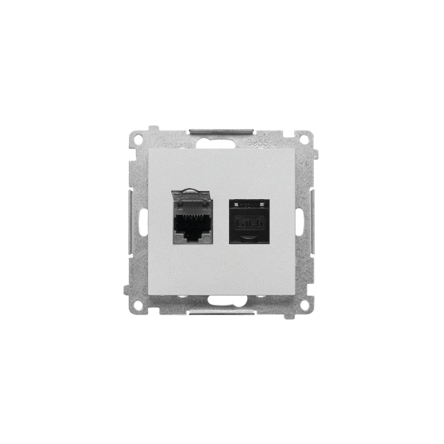 Simon 55 Gniazdo komputerowe podwójne RJ45 kategoria 6 z przesłoną przeciwkurzową Aluminium mat
