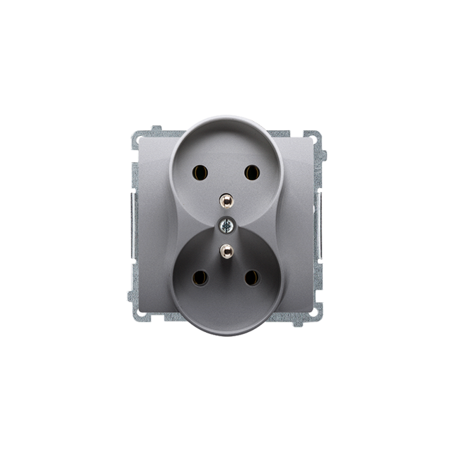 Simon Basic Gniazdo podwójne z/u 16A z. śrub. stal inox