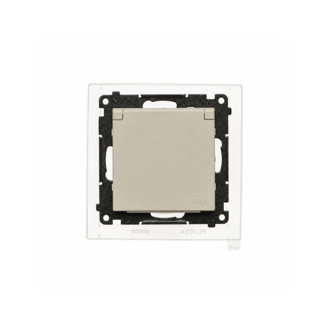 Simon 55 Gniazdo hermetyczne Schuko IP44 z przesłonami z uszczelką szybkozłączka klapka w kolorze pokrywy kaszmirowy TGSZ1BCZ.01/142