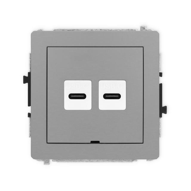 DECO Mechanizm gniazda podwójnego 2xUSB C-C, bez pola opisowego szary mat