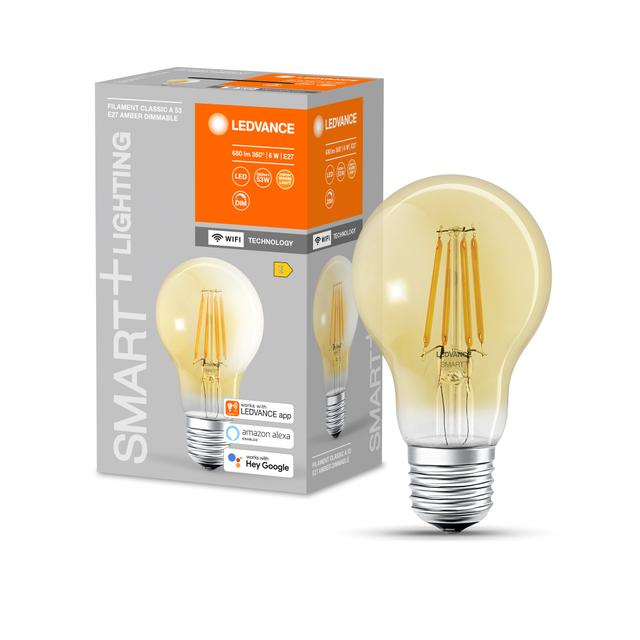 Żarówka LED E27 A60 6W = 53W 2400K Ciepła 680lm 300° Filament SMART+ WIFI Ściemnialna 4058075610521 LEDVANCE