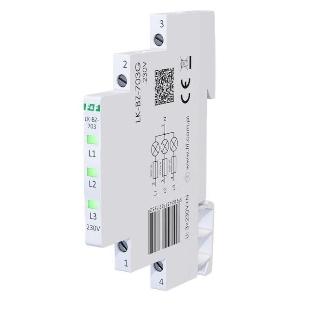 Lampka kontrolna zasilania z zabezpieczeniem 1/3S 3xLED ZIELONA LK-BZ-703G F&F