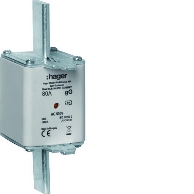 Wkładka bezp. nożowa NH3C wsk.podw. uchwyt nieiz. gG 80A 500VAC LNH3080M HAGER