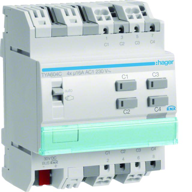 KNX s Sterownik załączający / żaluzjowy 16 A 4-/2-kr 4 mod TYA604C HAGER