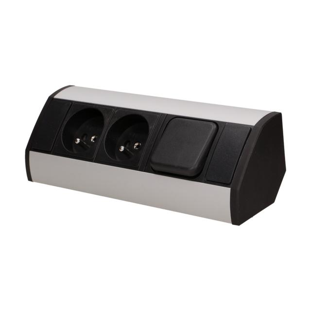 Gniazdo meblowe z wyłącznikiem czarno-srebrne OR-GM-9002/B-G ORNO