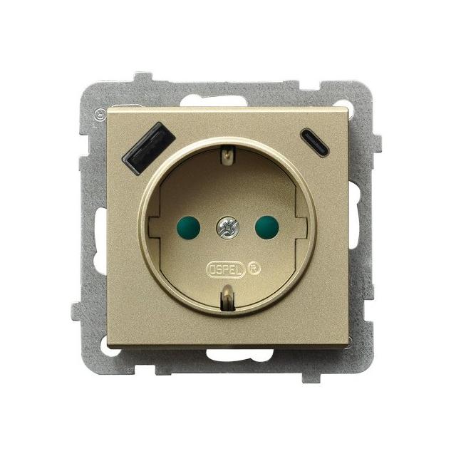 Gniazdo pojedyncze z uziemieniem schuko z ładowarką A+C SONATA SZAMPAŃSKI ZŁOTY