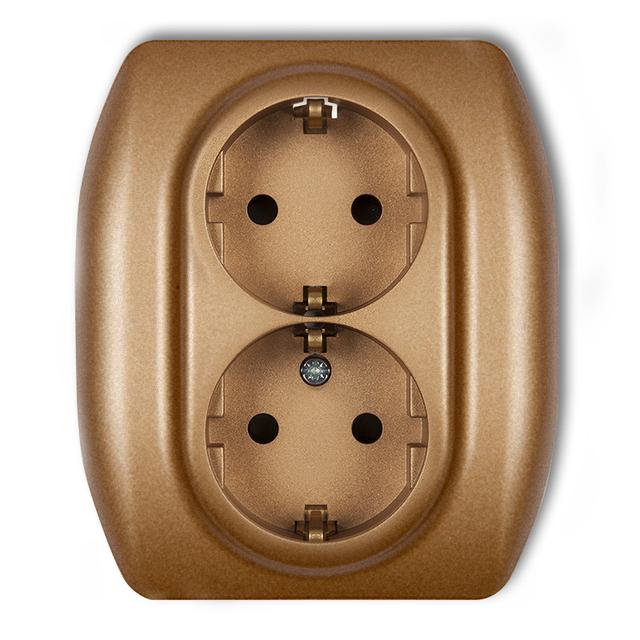 TREND Gniazdo podwójne z uziemieniem SCHUKO 2x(2P+Z) (przesłony torów prądowych) złoty metalik
