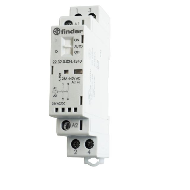 Stycznik modułowy 2 Z; 25A; 24V AC/DC; AUTO-ON-OFF + mech. wskaźnik zadziałania + LED, 22.32.0.024.4