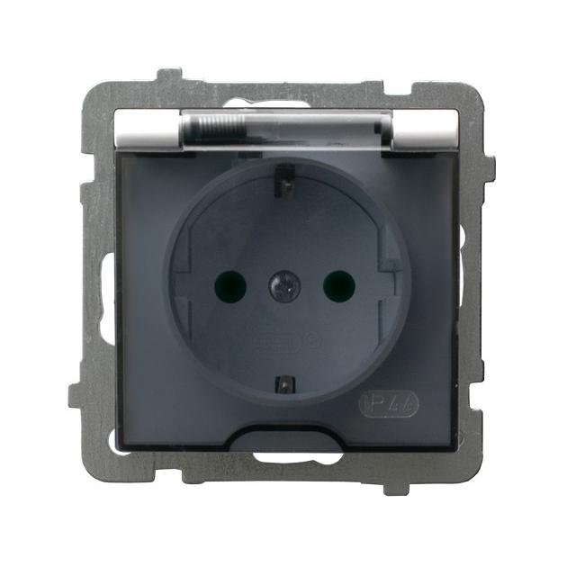 AS Gniazdo bryzgoszczelne z uziemieniem schuko IP-44 wieczko przezroczyste - kolor biały