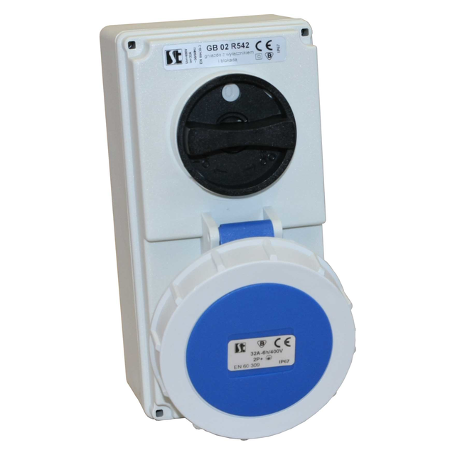 GNIAZDO Z WYŁĄCZNIKIEM I BLOKADĄ 16A 400V 3P+N+PE IP67