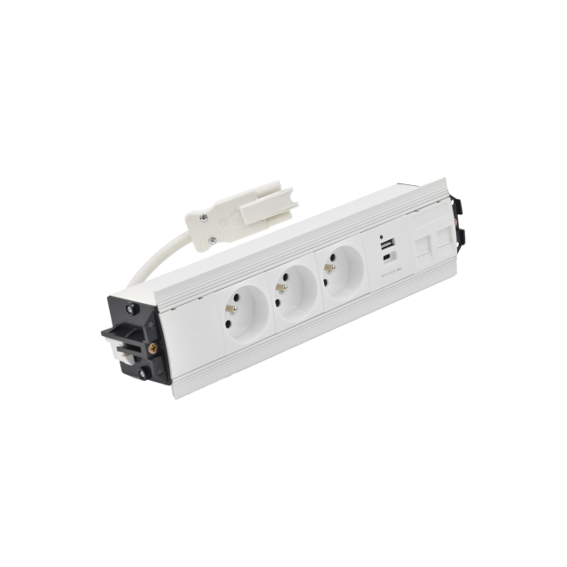 SIMON 480 TS48-510E30BK0-33 Indesk 3 gn. typ E + ładow. USB A+C i płytka dla 2 złączy RJ45 keystone;