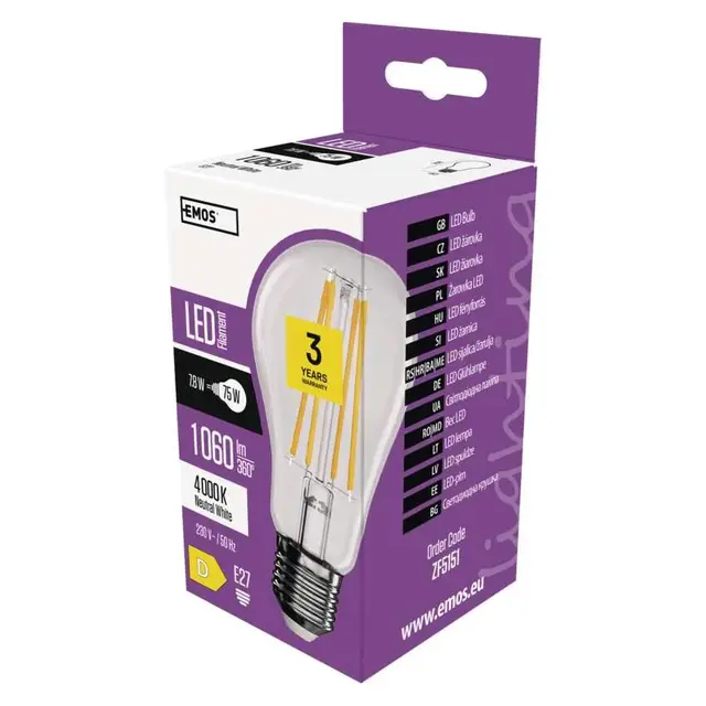 Żarówka LED Filament A60 8W E27 neutralna biel