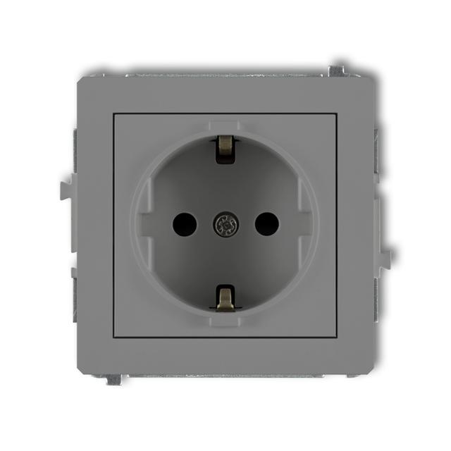 DECO Mechanizm gniazda pojedynczego z uziemieniem SCHUKO 2P+Z (przesłony torów prądowych) szary mat