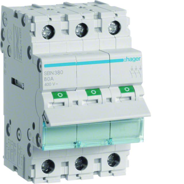 Modułowy rozłącznik izolacyjny 3P 80A 400VAC SBN380 HAGER
