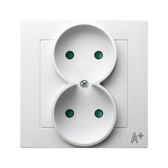 AS ANTYBAKTERYJNY Gniazdo podwójne z przesłonami torów prądowych, kompletne z ramką, produkt zawiera