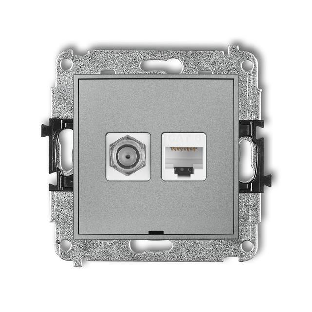 MINI Mechanizm gniazda antenowego poj. typu F (SAT) + gniazda komp. poj. 1xRJ45, kat. 6, 8-stykowy,