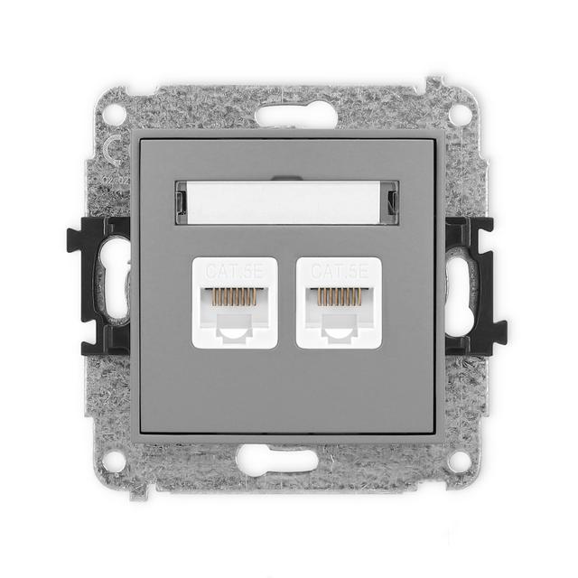 MINI Mechanizm gniazda komputerowego podwójnego 2xRJ45, kat. 5e, 8-stykowy szary mat
