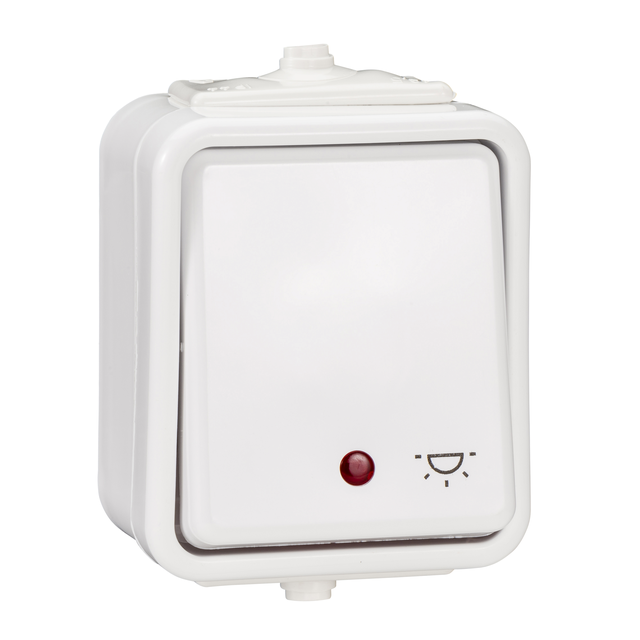 Cedar, przycisk światło z podświetleniem, IP44, biały