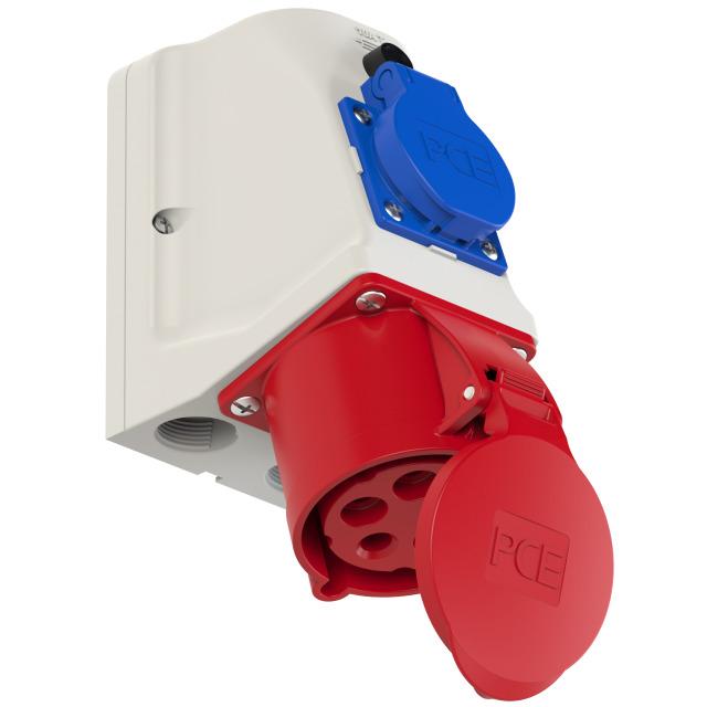 GNIAZDO KOMBI CEE + 230V Z BOLCEM 32A 400V 3P+Z+N okablowane IP44 9225-6f. PCE