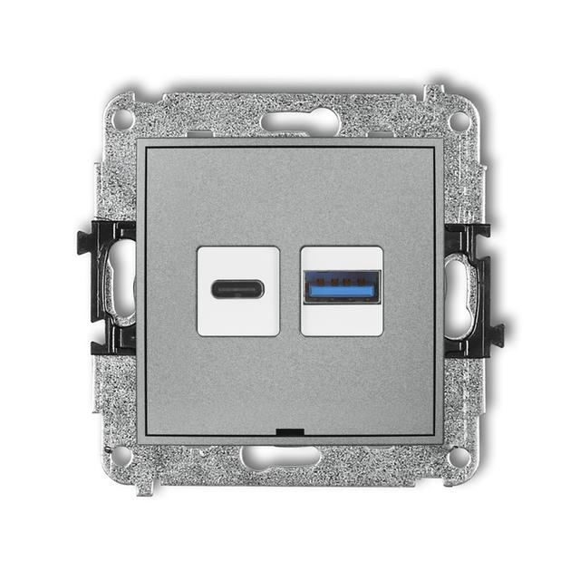 ICON Mechanizm ładowarki USB podwójnej USB C + USB A, 20W max., bez pola opisowego srebrny metalik