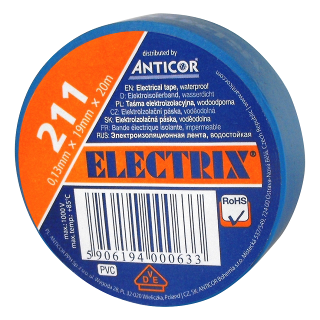 ELECTRIX 211 taśma elektroizolacyjna 0,13 mm x 19 mm x 20 m niebieska