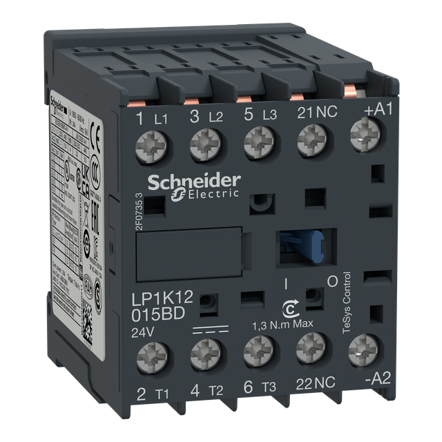 Stycznik mocy TeSys K 12A 3P 1R cewka 24VDC nóżki lutownicze LP1K12015BD Schneider