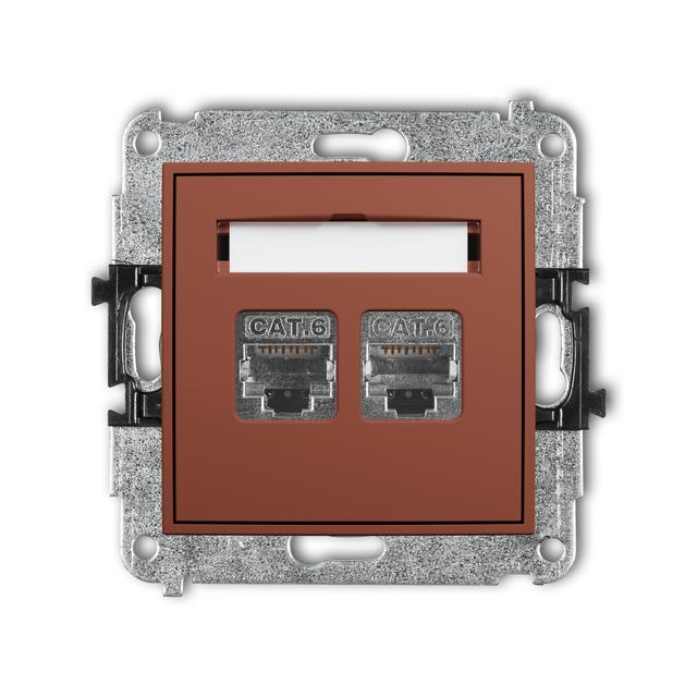 ICON Mechanizm gniazda komputerowego podwójnego 2xRJ45, kat. 6, ekranowany, 8-stykowy terakota