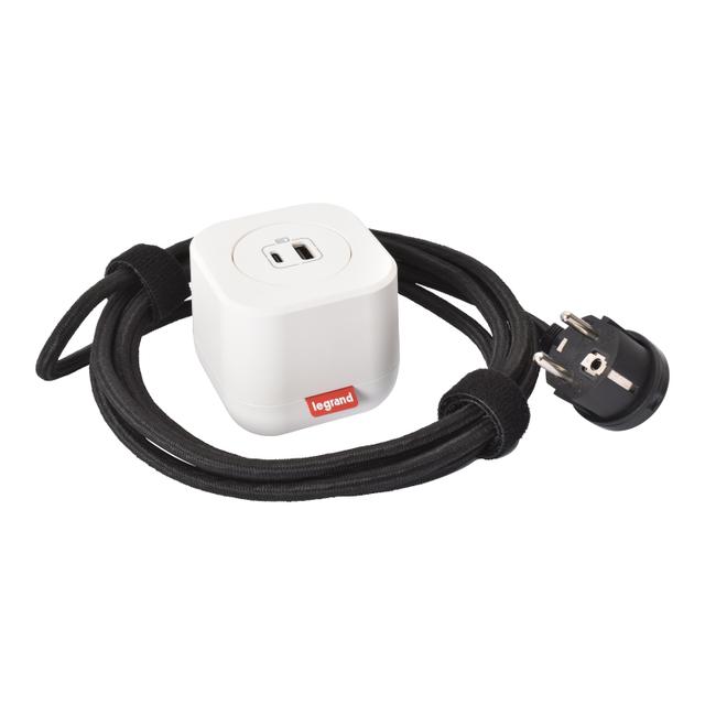 INCARA: ELECTR'ON - PODSTAWA USB A+C Z OBUDOWĄ - 2,5 M-BIAŁY, Legrand