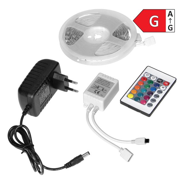 Zestaw taśma LED 12V 5050 100 30L 7.2W/m IP20 RGB 5m +Sterownik RGB +Zasilacz 12V LD-8/5M/RGB/SET ORNO