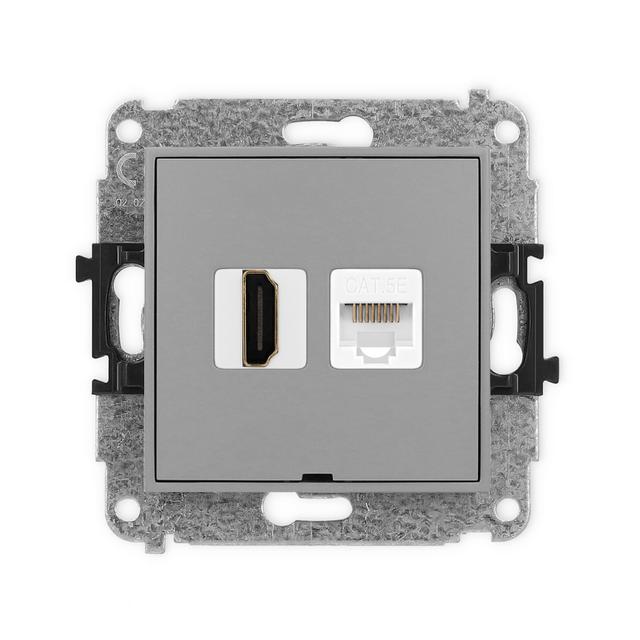 MINI Mechanizm gniazda pojedynczego HDMI 2.0 + gniazda komp. poj. 1xRJ45, kat. 5e, 8-stykowy, bez po