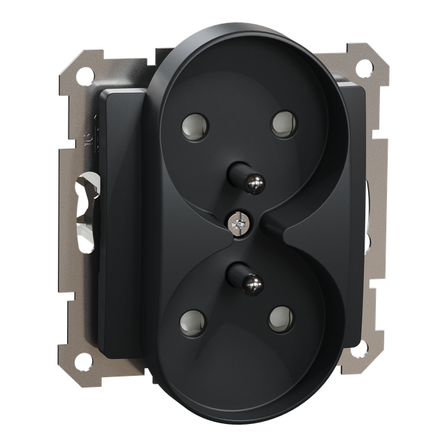 Sedna Design, gniazdo 2x2P+PE z przesłonami do ramek Sedna Design, czarny antracyt