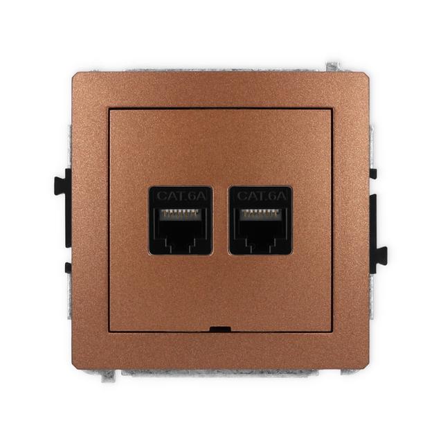 DECO Mechanizm gniazda komputerowego podwójnego 2xRJ45, kat. 6A, 8-stykowy, bez pola opisowego brązo