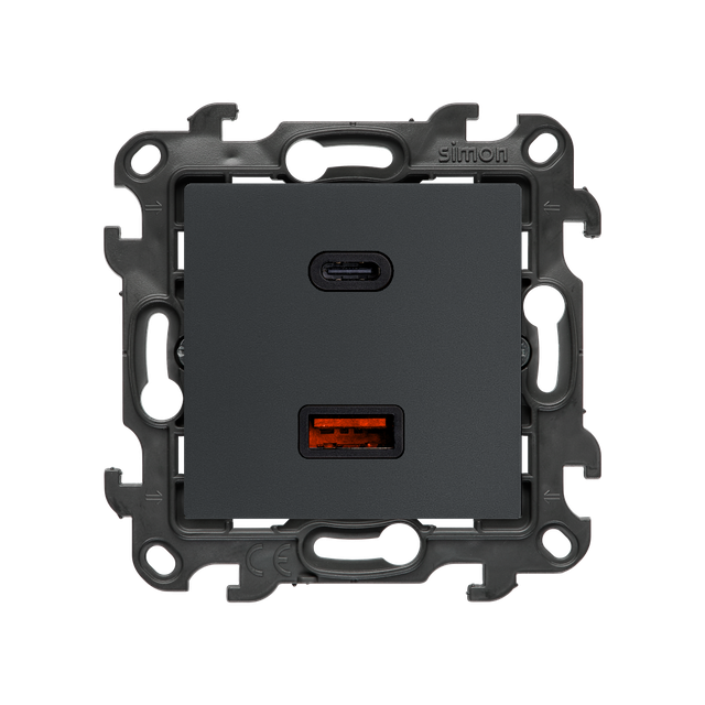Simon 24 Ładowarka podwójna USB typ A+C Quick Charge 30W 230V grafitowy mat NEC2CAQ.01/38
