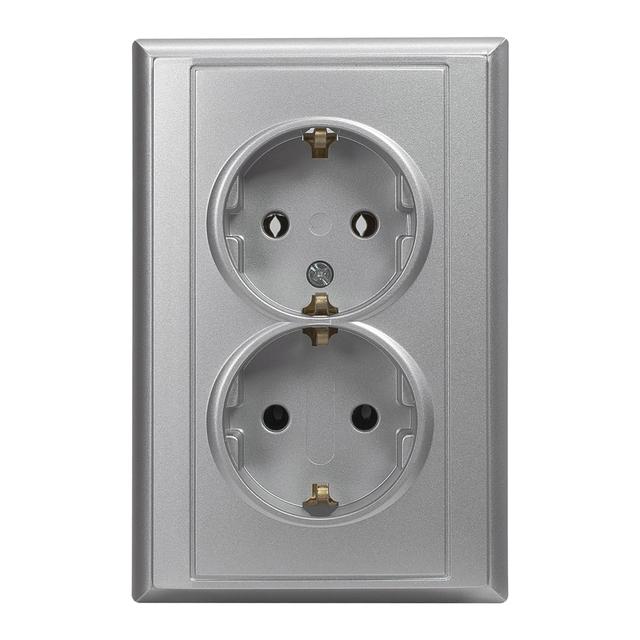 Gniazdo podwójne podtynkowe 2x2P+Z, Schuko Luna, 16A, 250V, PT-7L, srebrny