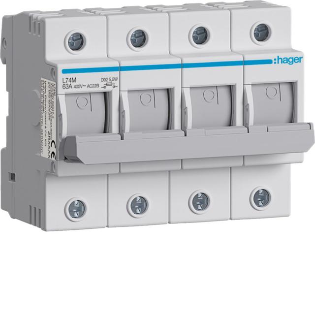 Rozłącznik bezpiecznikowy D02 4-pol. 63A L74M HAGER