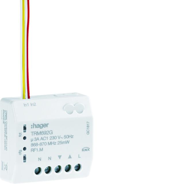 KNX q/e/s Sterownik żaluzjowy pojedyncza + wejście bezpotencjałowe 2-kr TRM692G HAGER