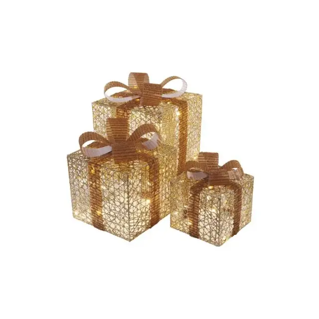 Dekoracje - 72 LED prezenty 15/20/25 cm złote, ciepła biel, IP44