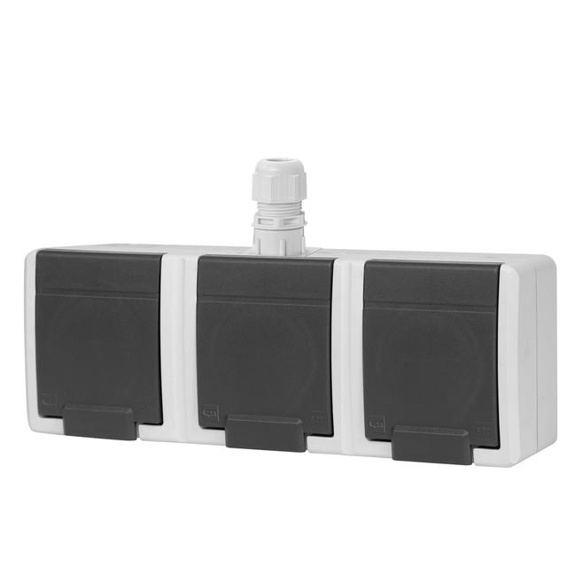 AQUANT 2K gniazdo natynkowe potrójne z uziemieniem 3x2P+Z poziom IP 65 - kolor szary 7035/7016 5043-65 EP Nasielsk