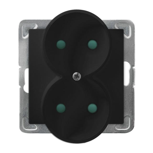 IMPRESJA Gniazdo podwójne z przesłonami torów prądowych, moduł bez ramki - kolor czarny metalik