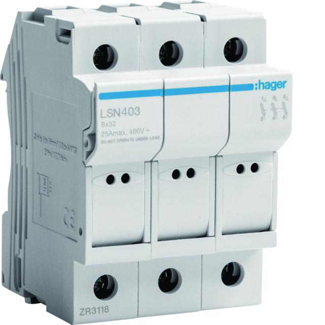 Rozłącznik bezpiecznikowy cylindryczny 3P 25A 8,5x31,5mm L32 LSN403 HAGER